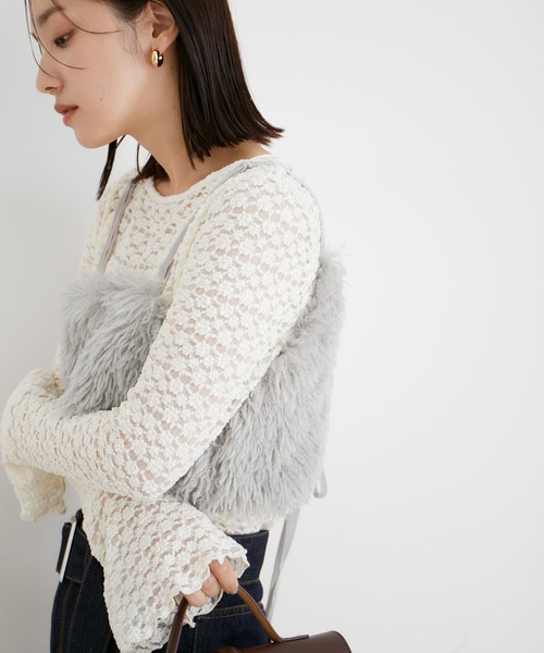 VIS（ビス）の「【前後2WAY】リボンディテールフェイクファービスチェ【洗える】（キャミソール・レディース・ホワイト系その他5/ライトグレー・FREE）」の8枚目の写真