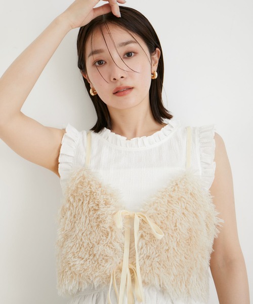 VIS（ビス）の「【前後2WAY】リボンディテールフェイクファービスチェ【洗える】（キャミソール・レディース・ホワイト系その他5/ライトグレー・FREE）」の9枚目の写真