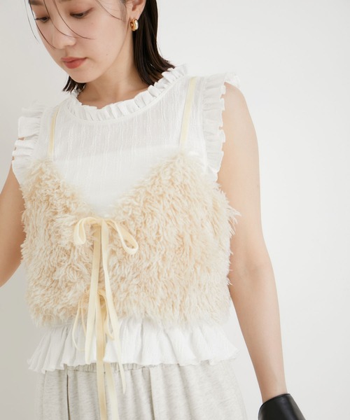 VIS（ビス）の「【前後2WAY】リボンディテールフェイクファービスチェ【洗える】（キャミソール・レディース・ホワイト系その他5/ライトグレー・FREE）」の10枚目の写真