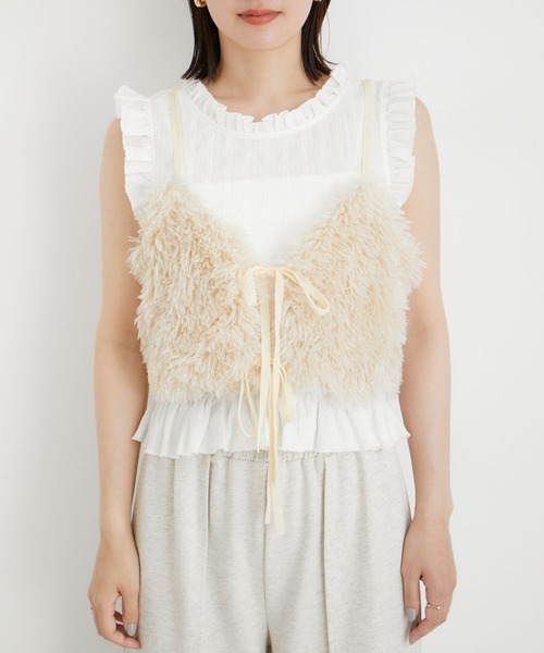 VIS（ビス）の「【前後2WAY】リボンディテールフェイクファービスチェ【洗える】（キャミソール・レディース・ホワイト系その他5/ライトグレー・FREE）」の11枚目の写真