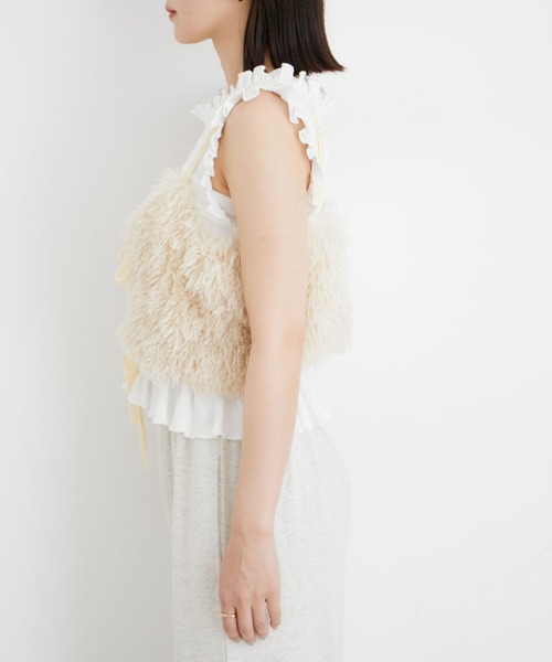 VIS（ビス）の「【前後2WAY】リボンディテールフェイクファービスチェ【洗える】（キャミソール・レディース・ホワイト系その他5/ライトグレー・FREE）」の12枚目の写真