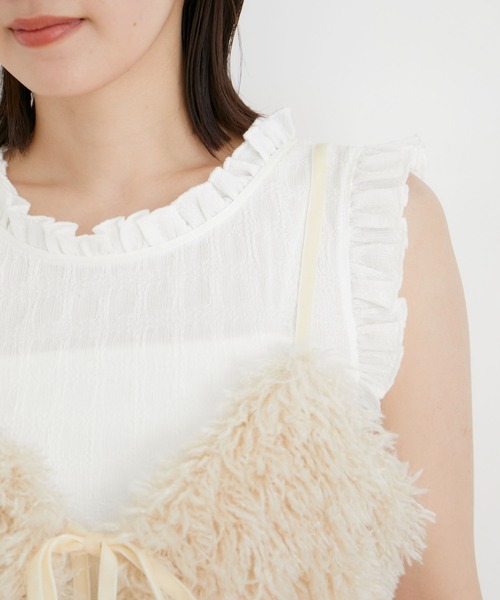 VIS（ビス）の「【前後2WAY】リボンディテールフェイクファービスチェ【洗える】（キャミソール・レディース・ホワイト系その他5/ライトグレー・FREE）」の14枚目の写真