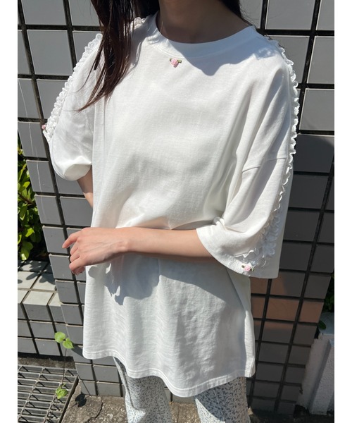 WC(ダブル シー)の「レースラインビッグTシャツ(Tシャツ/カットソー・レディース・ホワイト/ブラック・FREE)」の1枚目の写真