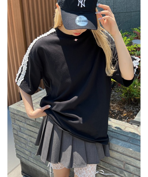 WC(ダブル シー)の「レースラインビッグTシャツ(Tシャツ/カットソー・レディース・ホワイト/ブラック・FREE)」の2枚目の写真