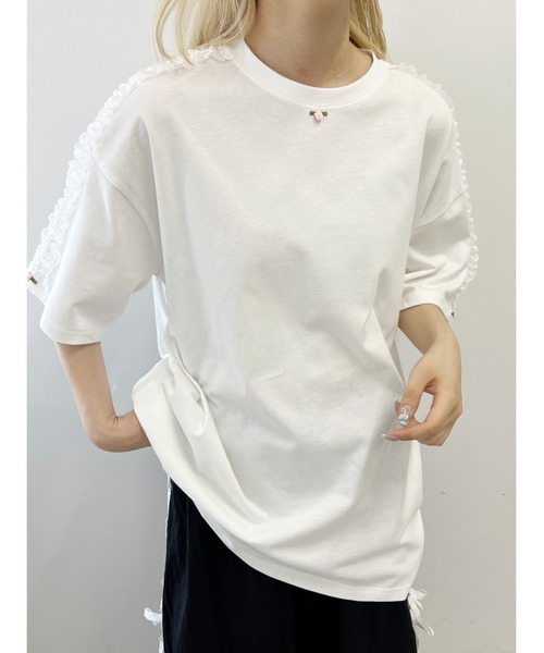 WC(ダブル シー)の「レースラインビッグTシャツ(Tシャツ/カットソー・レディース・ホワイト/ブラック・FREE)」の3枚目の写真