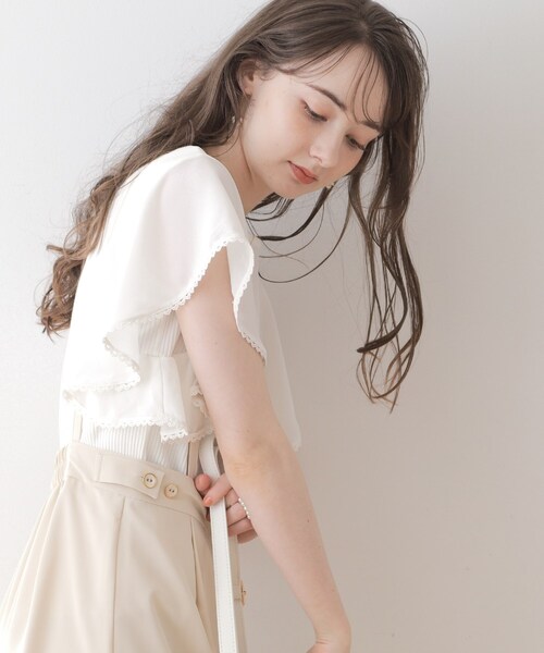 couture brooch(クチュールブローチ)の「◆【洗える・二の腕カバー】ピコレースフレア袖テレコ(Tシャツ/カットソー・レディース・オフホワイト/ブラック/グレー・36/38/40/42)」の9枚目の写真