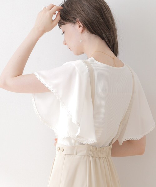 couture brooch(クチュールブローチ)の「◆【洗える・二の腕カバー】ピコレースフレア袖テレコ(Tシャツ/カットソー・レディース・オフホワイト/ブラック/グレー・36/38/40/42)」の10枚目の写真