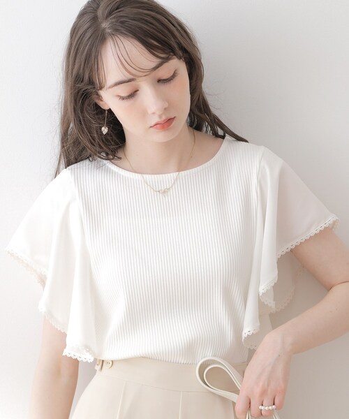 couture brooch(クチュールブローチ)の「◆【洗える・二の腕カバー】ピコレースフレア袖テレコ(Tシャツ/カットソー・レディース・オフホワイト/ブラック/グレー・36/38/40/42)」の11枚目の写真