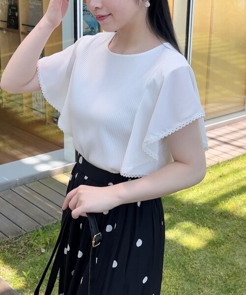 couture brooch(クチュールブローチ)の「◆【洗える・二の腕カバー】ピコレースフレア袖テレコ(Tシャツ/カットソー・レディース・オフホワイト/ブラック/グレー・36/38/40/42)」の16枚目の写真