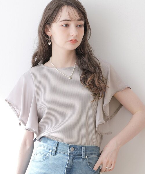 couture brooch(クチュールブローチ)の「◆【洗える・二の腕カバー】ピコレースフレア袖テレコ(Tシャツ/カットソー・レディース・オフホワイト/ブラック/グレー・36/38/40/42)」の20枚目の写真