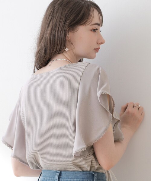 couture brooch(クチュールブローチ)の「◆【洗える・二の腕カバー】ピコレースフレア袖テレコ(Tシャツ/カットソー・レディース・オフホワイト/ブラック/グレー・36/38/40/42)」の22枚目の写真