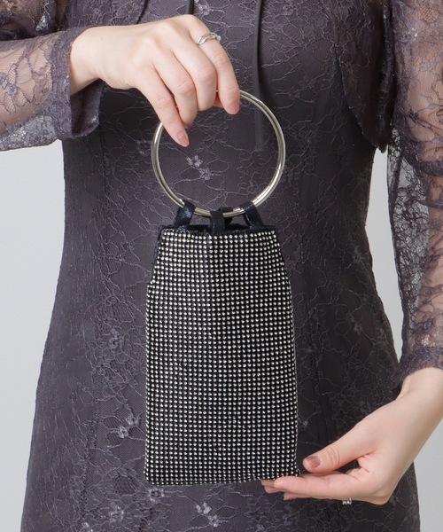 Lace Ladies(レースレディース)の「コンパクト ビジュー スリム リング ハンドバッグ(クラッチバッグ・レディース・シルバー/ブラック/ゴールド・FREE)」の4枚目の写真