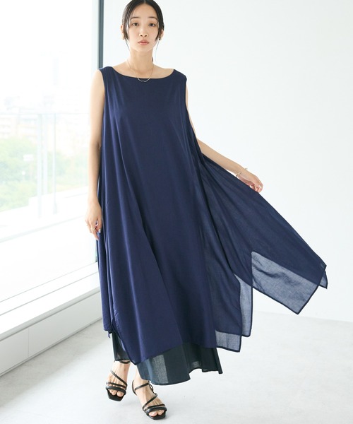 CRAFT STANDARD BOUTIQUE(クラフトスタンダードブティック)の「インド綿混フレアワンピース(ワンピース・レディース・ネイビー/オレンジ/カーキ・FREE)」の3枚目の写真