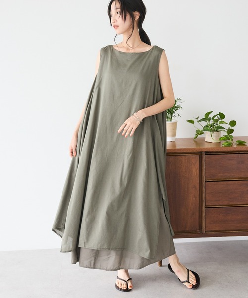 CRAFT STANDARD BOUTIQUE(クラフトスタンダードブティック)の「インド綿混フレアワンピース(ワンピース・レディース・ネイビー/オレンジ/カーキ・FREE)」の2枚目の写真