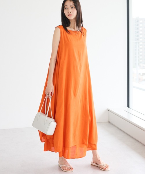CRAFT STANDARD BOUTIQUE(クラフトスタンダードブティック)の「インド綿混フレアワンピース(ワンピース・レディース・ネイビー/オレンジ/カーキ・FREE)」の1枚目の写真