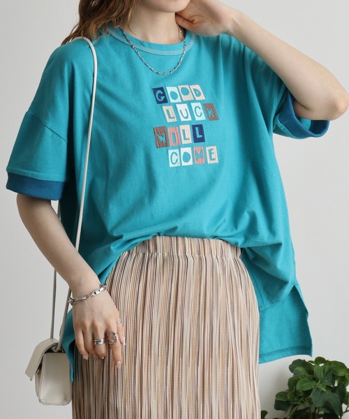 tシャツ EMAGO タイポグラフィーロゴ刺繍Tシャツ レディース EMAGO タイポグラフィーロゴ刺繍Tシャツ（Tシャツ/カットソー