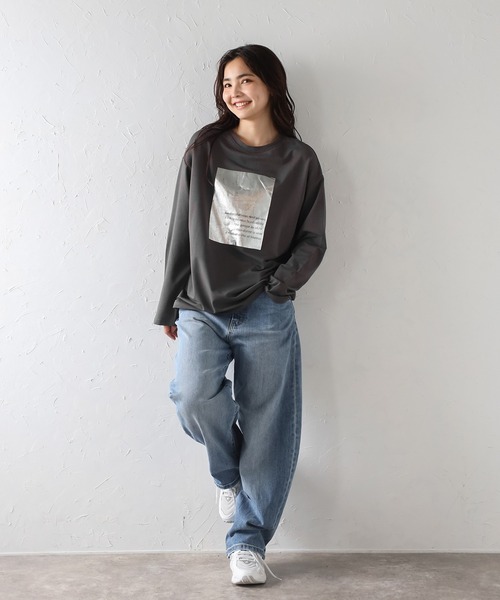 Bonjour Sagan（ボンジュールサガン）の「箔プリントロンT（Tシャツ/カットソー・レディース・チャコールグレー/オフホワイト・FREE）」の15枚目の写真