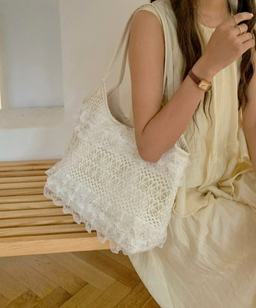 セール】Y2Kカジュアル 大容量 レース編み トートバッグ ショルダー