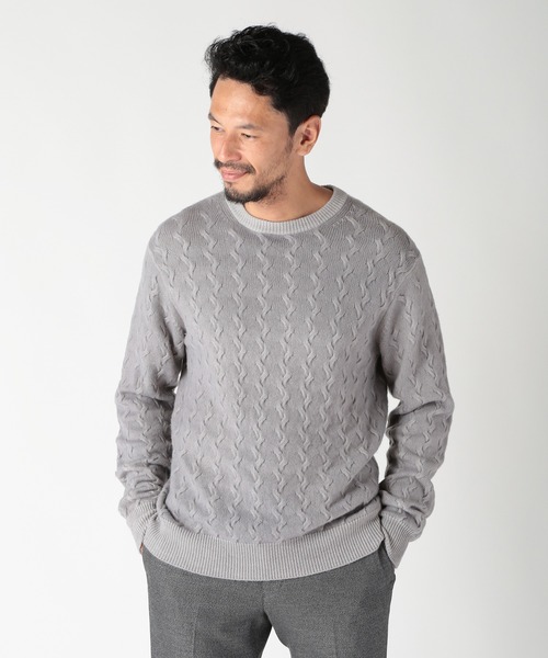 MEN'S BIGI(メンズビギ)の「5G スノー加工ケーブルクルーニット(ニット/セーター・メンズ・グリーン/ブラック/グレー/オレンジ・01/03/02)」の2枚目の写真