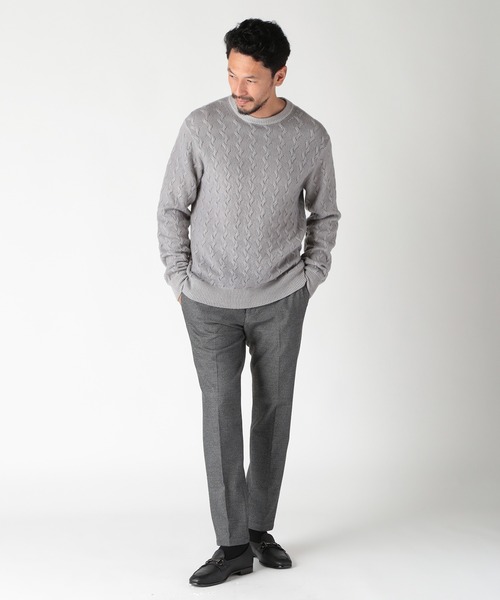 MEN'S BIGI(メンズビギ)の「5G スノー加工ケーブルクルーニット(ニット/セーター・メンズ・グリーン/ブラック/グレー/オレンジ・01/03/02)」の6枚目の写真