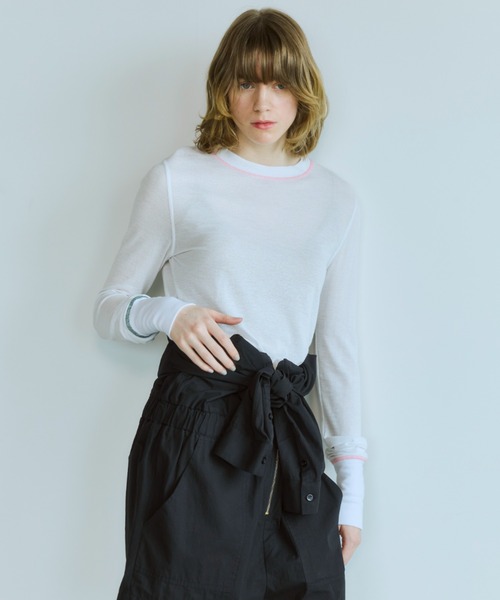 OPULENCE(オーピュレンス)の「Layered Stitch シアートップ(Tシャツ/カットソー・レディース・ブラック/ホワイト・FREE)」の18枚目の写真