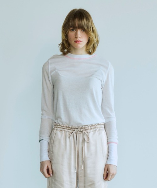 OPULENCE(オーピュレンス)の「Layered Stitch シアートップ(Tシャツ/カットソー・レディース・ブラック/ホワイト・FREE)」の11枚目の写真