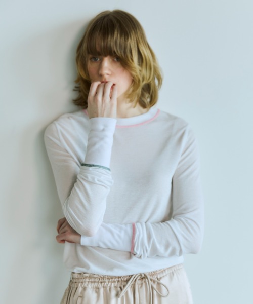OPULENCE(オーピュレンス)の「Layered Stitch シアートップ(Tシャツ/カットソー・レディース・ブラック/ホワイト・FREE)」の14枚目の写真