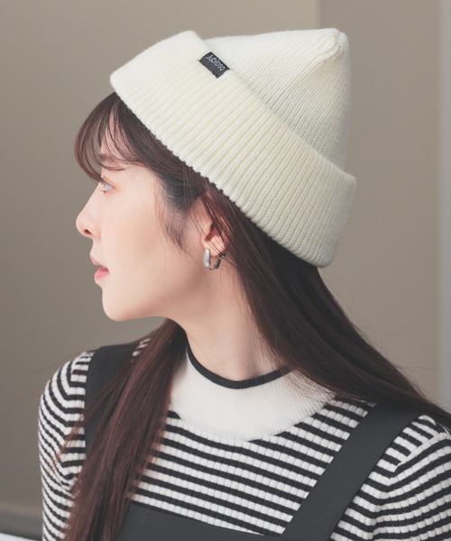 Honeys（ハニーズ）の「ネコ耳ニット帽（ニットキャップ/ビーニー・レディース・ホワイト/ピンク/ライトグレー/ブラック/ブラック×ホワイト/サックスブルー/スミクロ・FREE）」の10枚目の写真