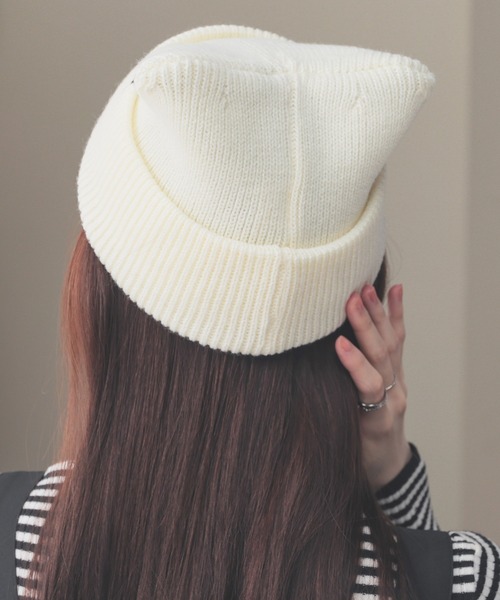 Honeys（ハニーズ）の「ネコ耳ニット帽（ニットキャップ/ビーニー・レディース・ホワイト/ピンク/ライトグレー/ブラック/ブラック×ホワイト/サックスブルー/スミクロ・FREE）」の11枚目の写真