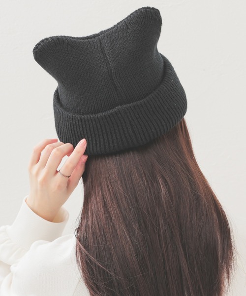 Honeys（ハニーズ）の「ネコ耳ニット帽（ニットキャップ/ビーニー・レディース・ホワイト/ピンク/ライトグレー/ブラック/ブラック×ホワイト/サックスブルー/スミクロ・FREE）」の15枚目の写真