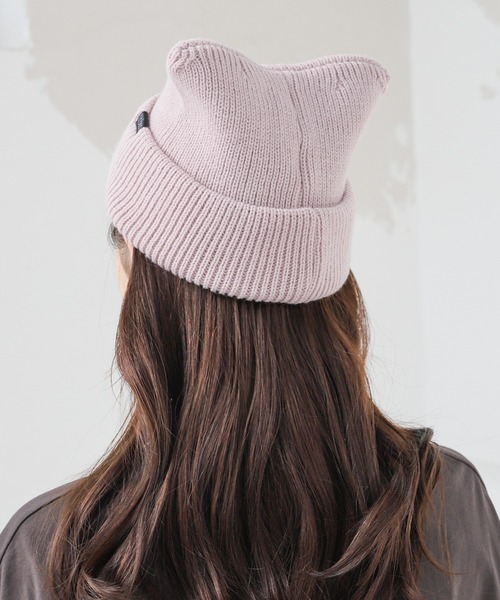 Honeys（ハニーズ）の「ネコ耳ニット帽（ニットキャップ/ビーニー・レディース・ホワイト/ピンク/ライトグレー/ブラック/ブラック×ホワイト/サックスブルー/スミクロ・FREE）」の19枚目の写真