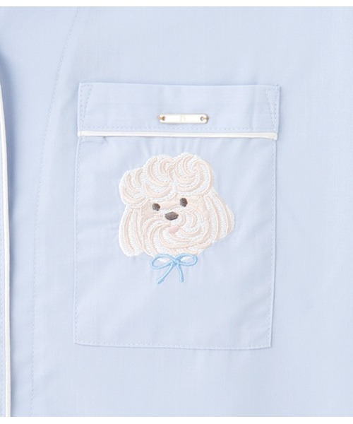 PEACH JOHN（ピーチジョン）の「【前開きのコットン混のセットアップルームウエア◎メンズサイズも！】コットン混ワンポイントシャツパジャマ（ルームウェア/パジャマ・レディース・ネイビー/ライトブルー/スモークピンク・1/2/3）」の8枚目の写真