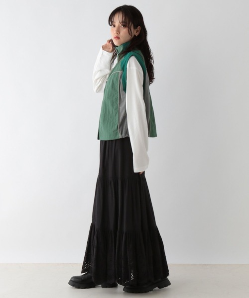 RAGEBLUE(レイジブルー)の「セットアップ対応/パイピングナイロンショートベスト(ベスト・レディース・グリーン/ネイビー・FREE)」の15枚目の写真