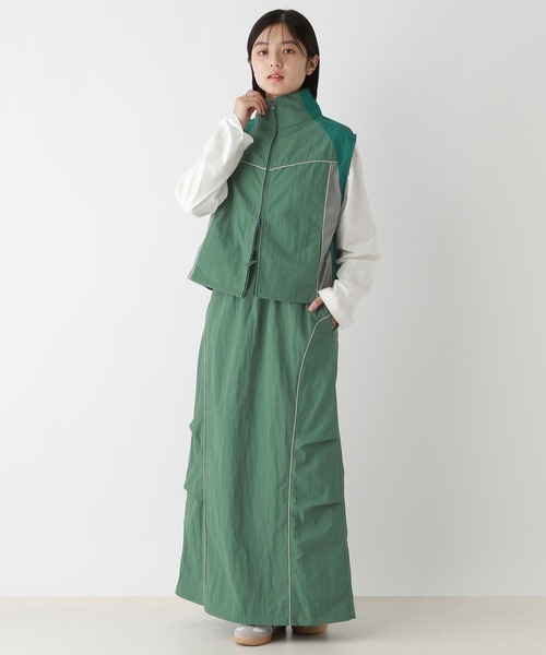 RAGEBLUE(レイジブルー)の「セットアップ対応/パイピングナイロンショートベスト(ベスト・レディース・グリーン/ネイビー・FREE)」の21枚目の写真