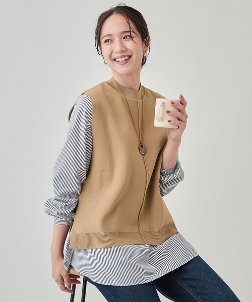 DRESKIP（ドレスキップ）の「◆【2点セット】着回し自在 ニットベスト＋フレアシルエットブラウス（その他トップス・レディース・ブラック/チャコールグレー/サンドベージュ/グリーン・04/03/02）」の3枚目の写真