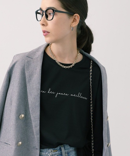 saloon(サルーン)の「SALOON(サルーン)/ロゴベーシックロンT【洗濯機洗い可】長袖(Tシャツ/カットソー・レディース・ブラック/ベージュ/オフホワイト/カーキ・FREE)」の2枚目の写真