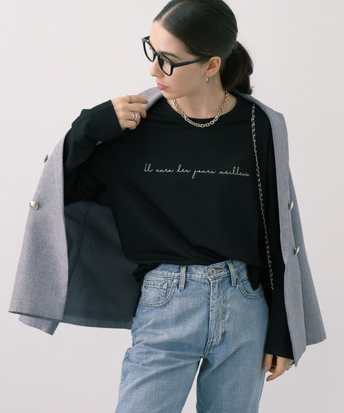 saloon(サルーン)の「SALOON(サルーン)/ロゴベーシックロンT【洗濯機洗い可】長袖(Tシャツ/カットソー・レディース・ブラック/ベージュ/オフホワイト/カーキ・FREE)」の17枚目の写真