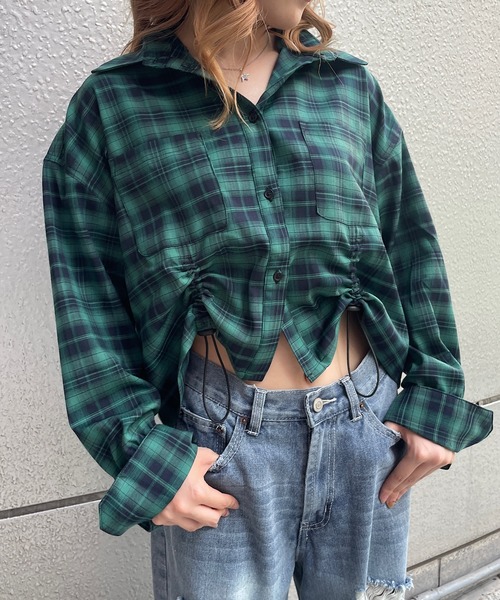 ROGER AND RAW（ロジャーアンドロウ）の「2wayチェック柄ショートシャツ（シャツ/ブラウス・レディース・ブラック/グリーン/ブラウン・FREE）」の14枚目の写真
