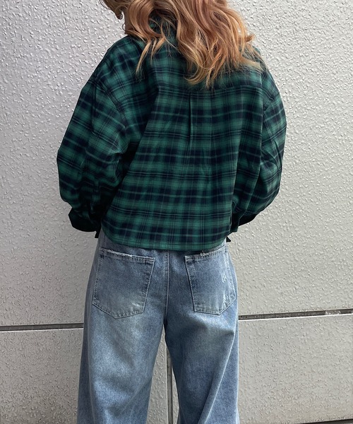 ROGER AND RAW（ロジャーアンドロウ）の「2wayチェック柄ショートシャツ（シャツ/ブラウス・レディース・ブラック/グリーン/ブラウン・FREE）」の15枚目の写真