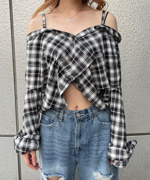 ROGER AND RAW（ロジャーアンドロウ）の「2wayチェック柄ショートシャツ（シャツ/ブラウス・レディース・ブラック/グリーン/ブラウン・FREE）」の16枚目の写真