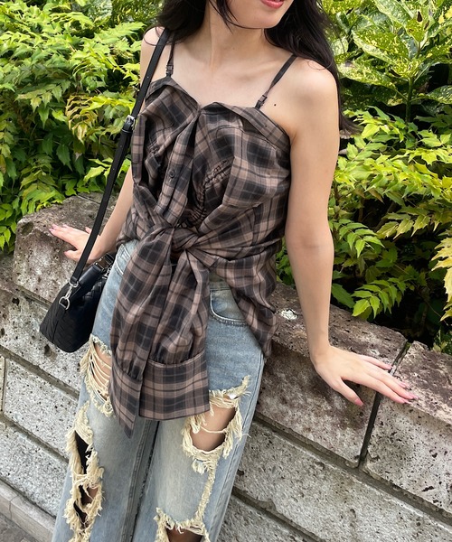 ROGER AND RAW（ロジャーアンドロウ）の「2wayチェック柄ショートシャツ（シャツ/ブラウス・レディース・ブラック/グリーン/ブラウン・FREE）」の20枚目の写真