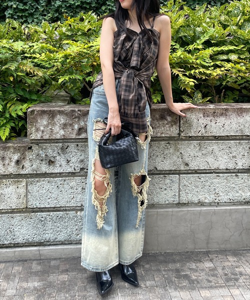 ROGER AND RAW（ロジャーアンドロウ）の「2wayチェック柄ショートシャツ（シャツ/ブラウス・レディース・ブラック/グリーン/ブラウン・FREE）」の21枚目の写真