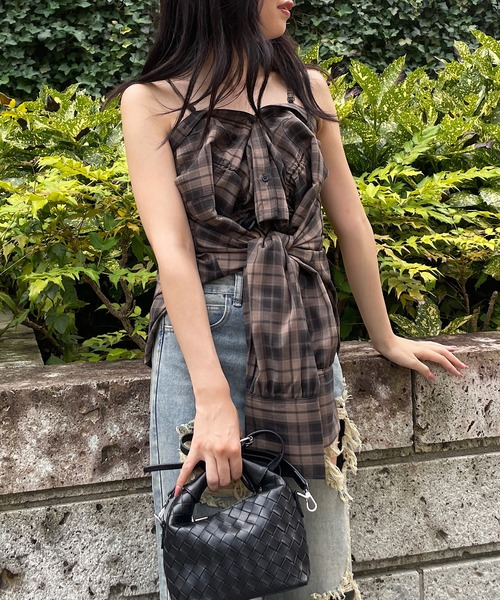 ROGER AND RAW（ロジャーアンドロウ）の「2wayチェック柄ショートシャツ（シャツ/ブラウス・レディース・ブラック/グリーン/ブラウン・FREE）」の22枚目の写真