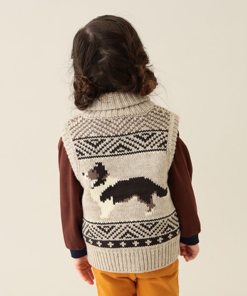 BEAMS mini（ビームスミニ）の「DOG ニットベスト 2024FW（90～130cm）（ベスト・キッズ・チャコールグレー/ホワイト系その他5・120/90/100/110/130）」の5枚目の写真