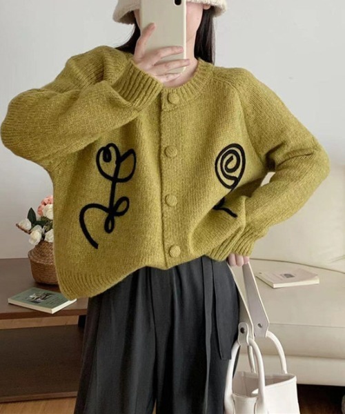 刺しゅう入りニットカーディガン（カーディガン/ボレロ）｜deux amour（ドゥーザムール）