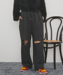 MERLOT | ダメージワイドスウェットパンツ(スウェットパンツ)