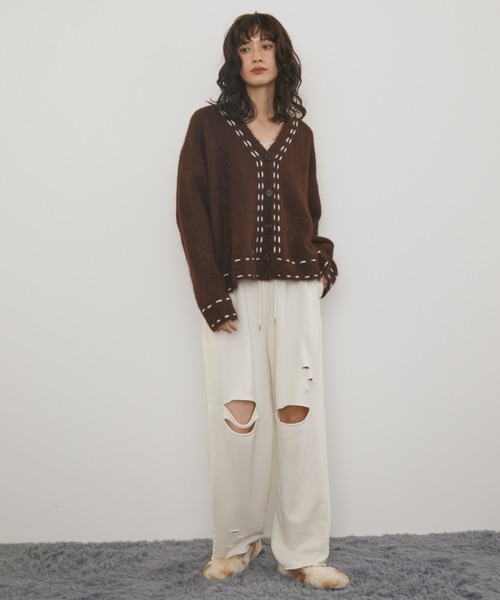 MERLOT(メルロー)の「ダメージワイドスウェットパンツ(スウェットパンツ・レディース・ブラック/グレー/アイボリー・FREE)」の9枚目の写真