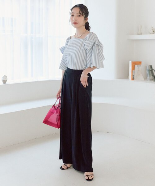 最終お値下げPACHMANパハマン上質リボンワイドパンツ RISA監修・ミントグリーン追加・5サイズあり】2タックワイドパンツ