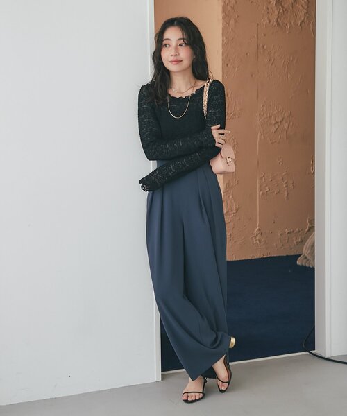 La boutique BonBon（ラブティックボンボン）の「【RISA監修・5サイズあり・今すぐお届け】2タックワイドパンツ（スラックス・レディース・ネイビー/チャコールグレー/アイボリー/ブラック/グレイッシュベージュ/ピンク/モカ/ミント・FREE/PM/36/PS/TM）」の11枚目の写真