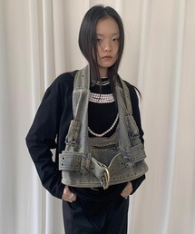 ヴィンテージライク デニムショルダーバッグ LON24a087-ファッション